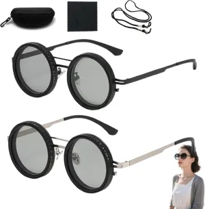 Adjustable Sunglasses, 1-9 Gears Adjustable Rounded Tint Sunglasses, Polarized Glasses with Nd Filter Lenses for Men(Black Silver,52mm)