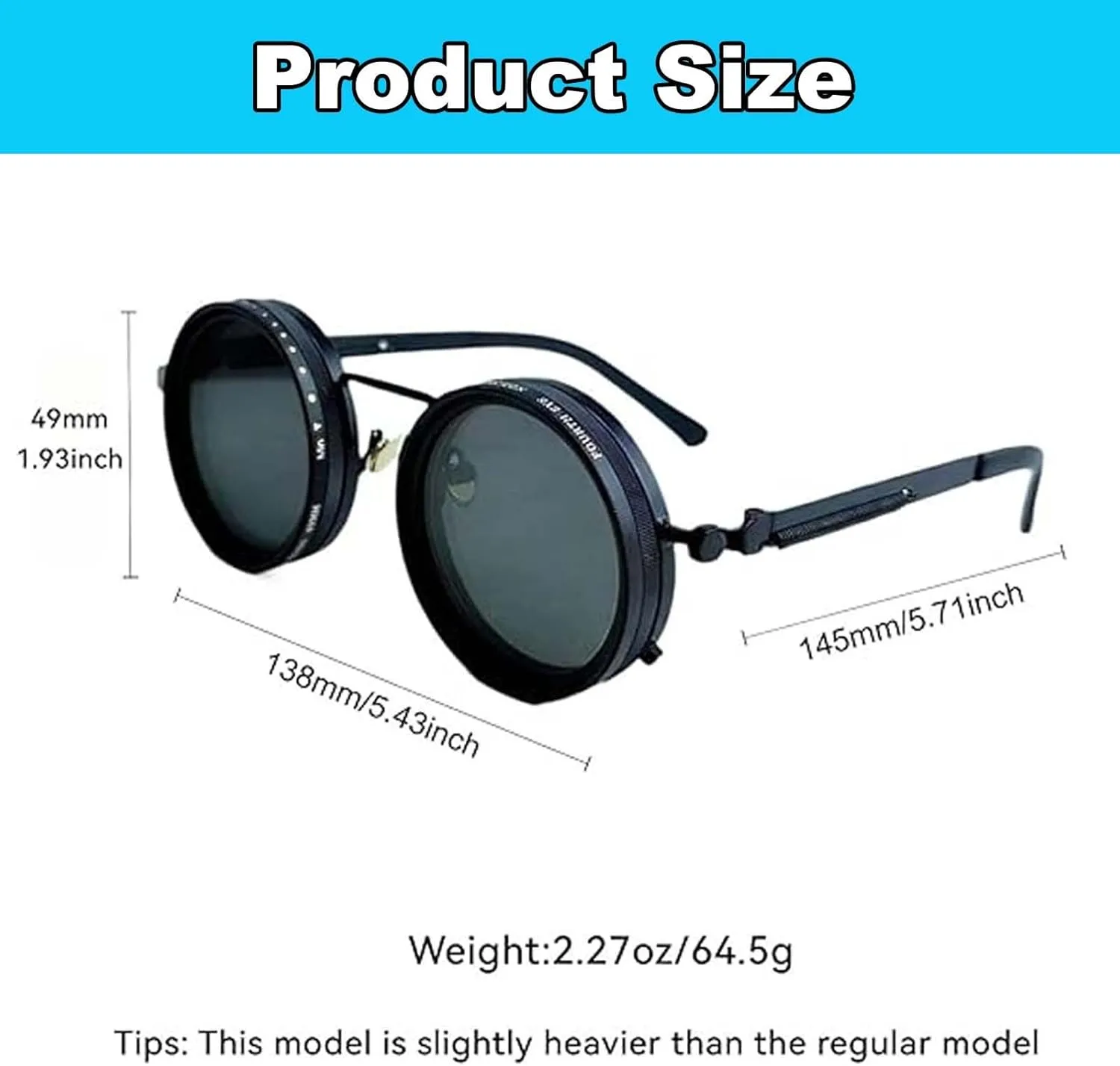 Adjustable Sunglasses, 1-9 Gears Adjustable Rounded Tint Sunglasses, Polarized Glasses with Nd Filter Lenses for Men(Black Silver,52mm)