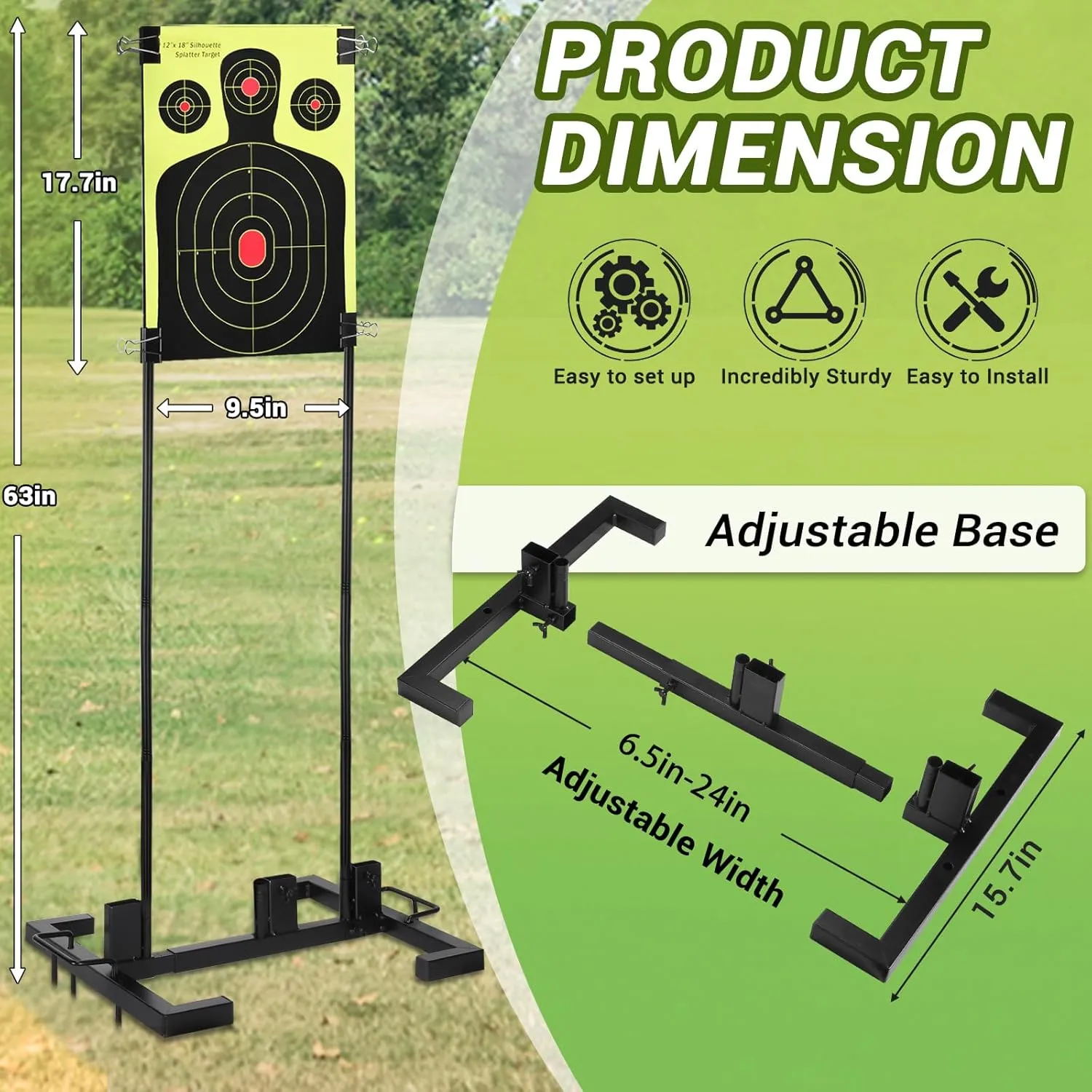 Adjustable Target Stand Set with 10 Paper Targets, Two Mounting Options for Outdoor Shooting, Stable Holder with Metal Poles and Ground Nails