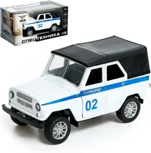 AEVVV UAZ Hunter Russian Police SUV, 1:32 Scale, Inertia-Powered Metal Model, Lights and Sound Effects, Opening Doors, 6.5 x 3.1 x 3.3 in