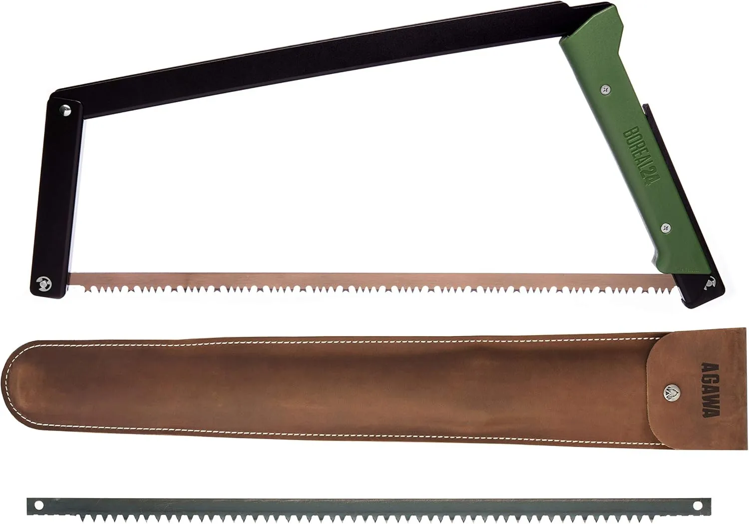 AGAWA - BOREAL24 Backwoods KIT - 24 Inch Folding Bow Saw, Premium Leather Sheath, Additional Aggressive Blade