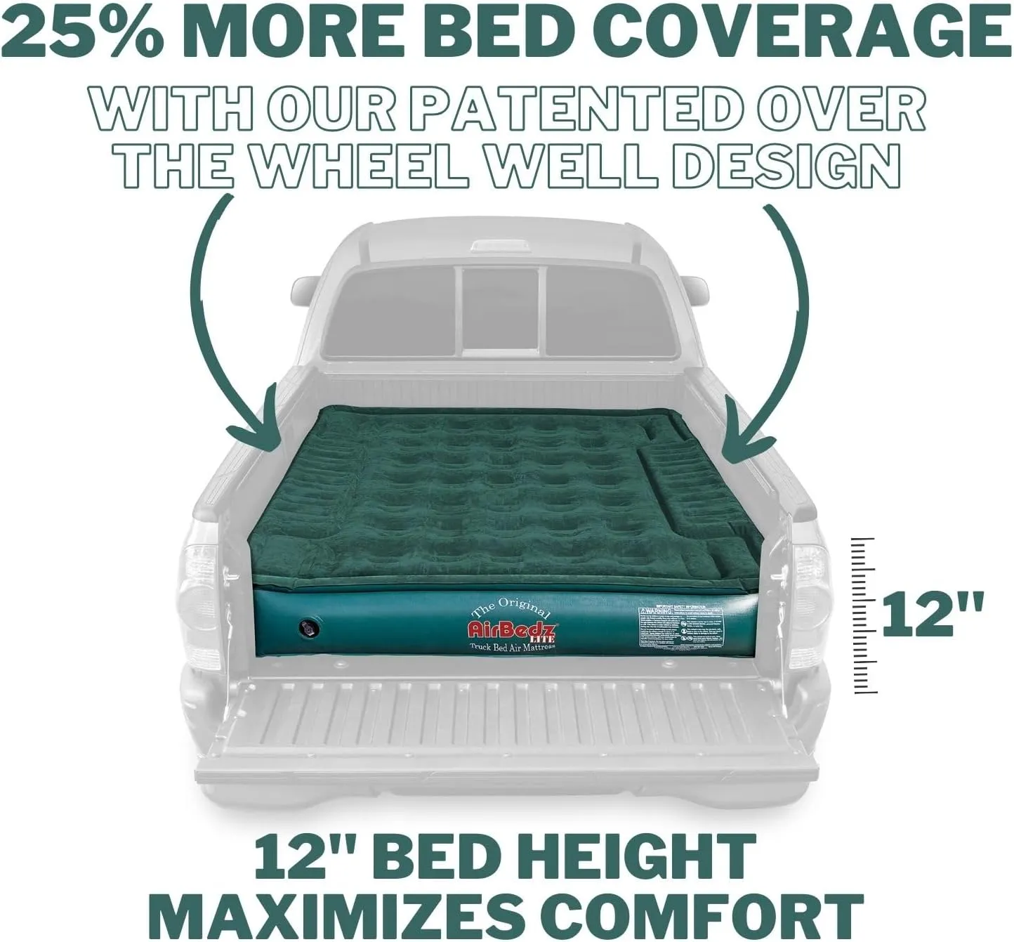 AirBedz by Pittman Outdoors - Lite Full Size Short Truck Bed Air Mattress, Green - 6-6.5' Long, with Portable DC Air Pump