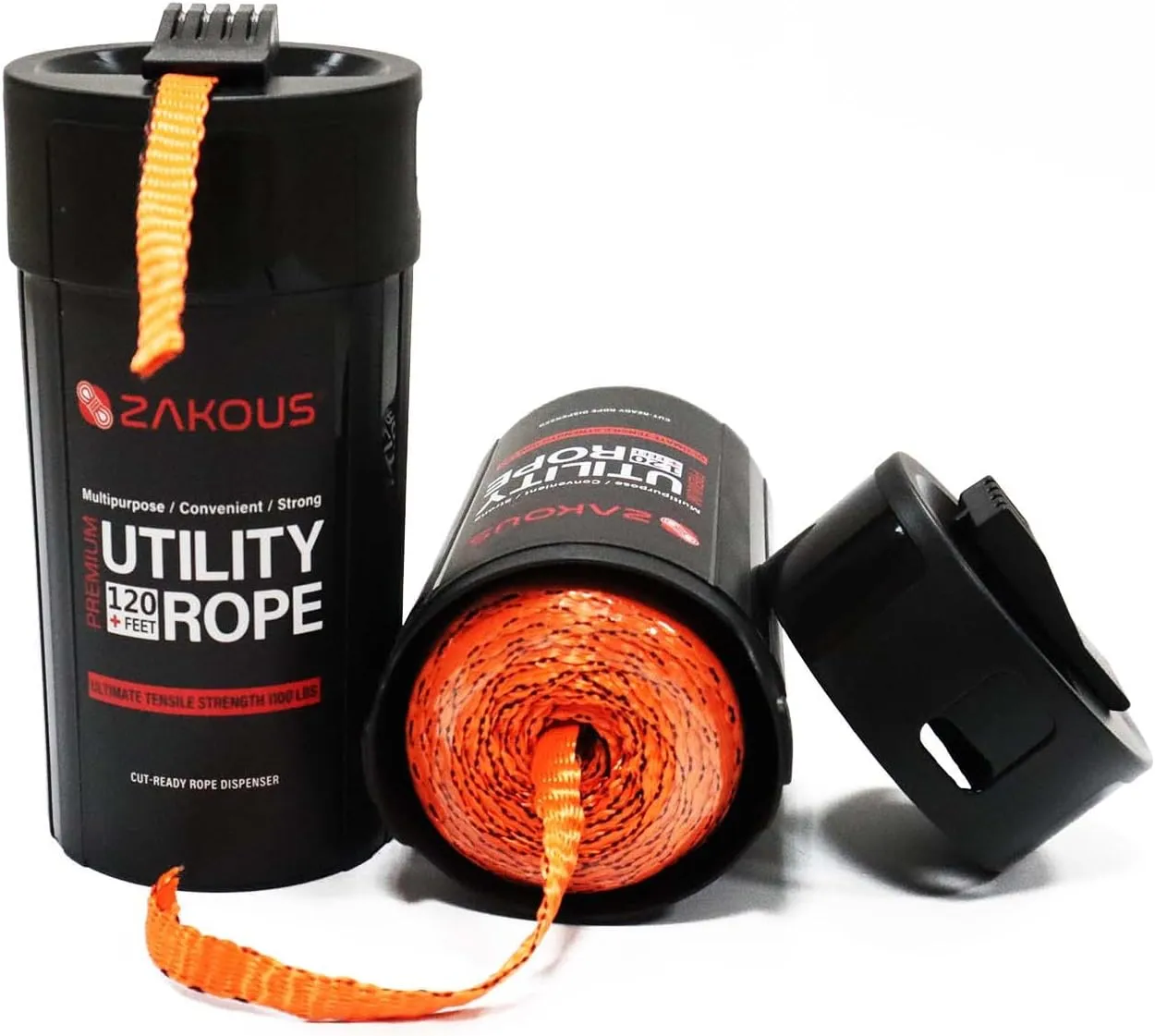 All Purpose Utility Rope Canister, 120 Feet 1100lb Strengh, 100% Nylon Rope Truck Car Vehicle Use - Versatile Usage for Camping Essentials, Hunting, Emergency Preparedness, Tow