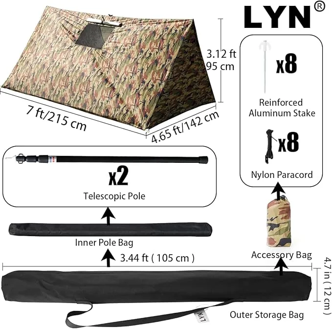 All-Round Protection:LYN 4 Person Instant Pop Up Camouflage Shelter Emergency Tent,Thermal Waterproof Ultralight Bugout with Screen Window✚Telescopic Pole✚Stake for Camping,First Aid,Hiking&Hunting