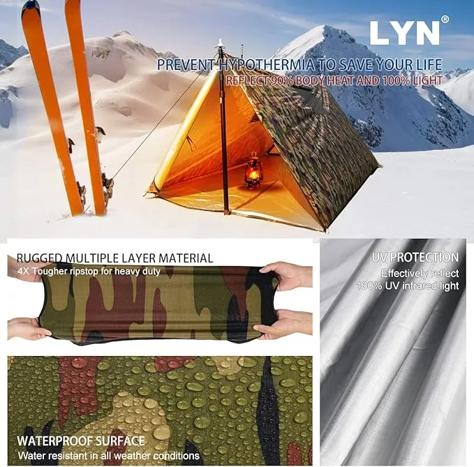 All-Round Protection:LYN 4 Person Instant Pop Up Camouflage Shelter Emergency Tent,Thermal Waterproof Ultralight Bugout with Screen Window✚Telescopic Pole✚Stake for Camping,First Aid,Hiking&Hunting