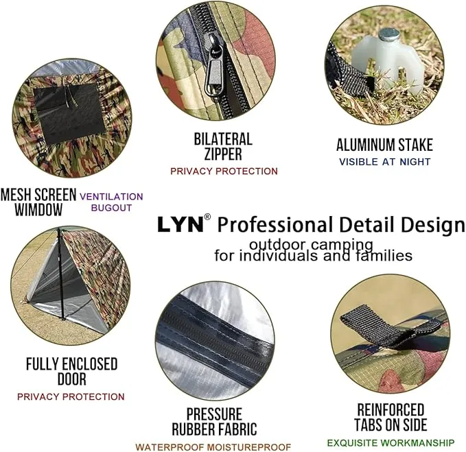 All-Round Protection:LYN 4 Person Instant Pop Up Camouflage Shelter Emergency Tent,Thermal Waterproof Ultralight Bugout with Screen Window✚Telescopic Pole✚Stake for Camping,First Aid,Hiking&Hunting