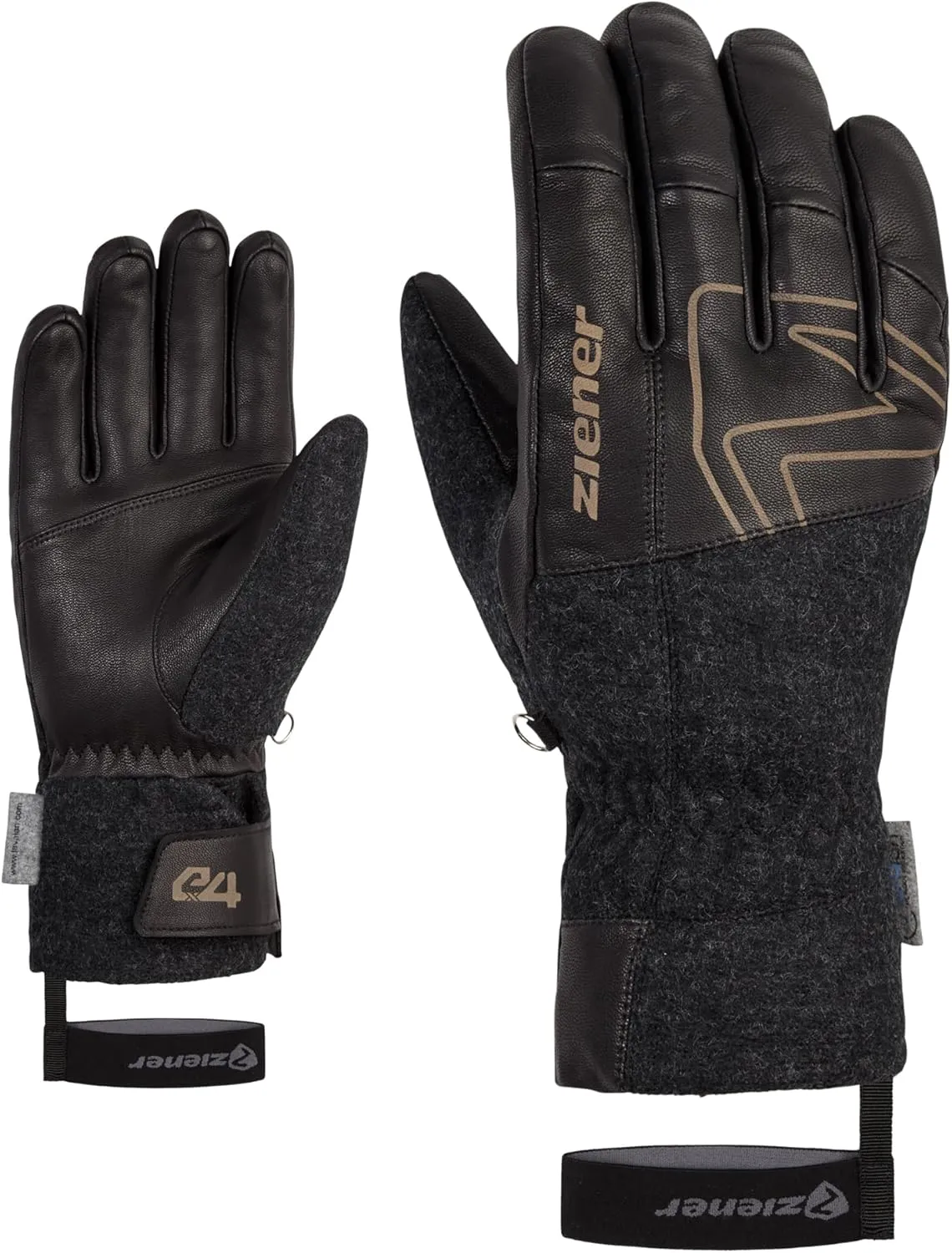 Alpine Men's Ski Leather Gloves GANGHOFER Black