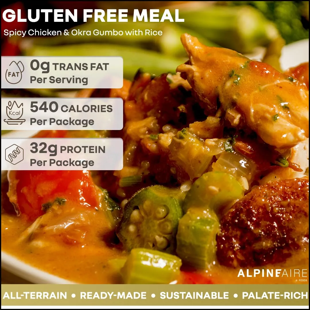 AlpineAire Foods Creole Style Grilled Chicken Gumbo with Rice 5.43 Oz Spicy and Flavorful Ready to Eat Meal 2 Servings, 540 Calories for Camping and Emergency Preparedness Made in USA Pack of 1