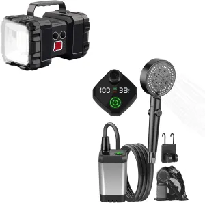 AlpsWolf Bundle: Flashlight & Portable Shower for Camping Hiking Beaching Pet Cleaning