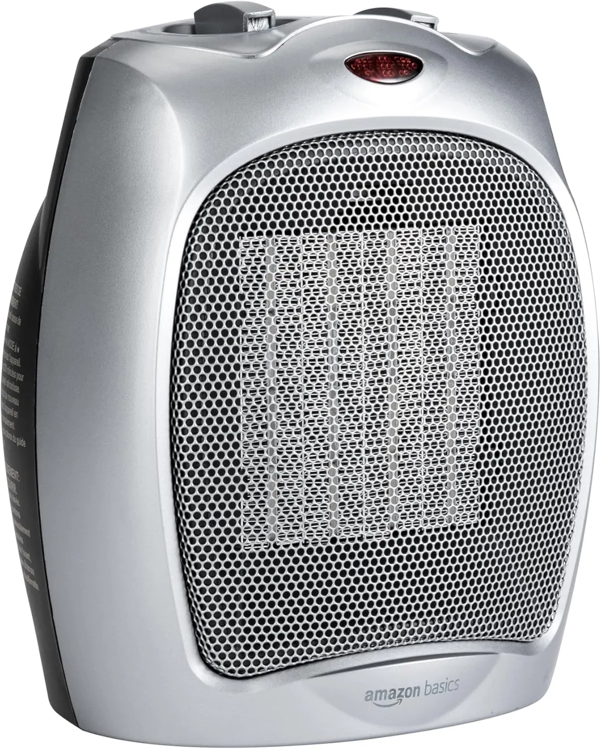 Amazon Basics Ceramic Space Heater, Portable Indoor Heating Solution, With Overheat and Tip-Over Protection, Thermostat, Non-Oscillating, 1500W, 7.52"D x 6.34"W x 9.45"H, Silver