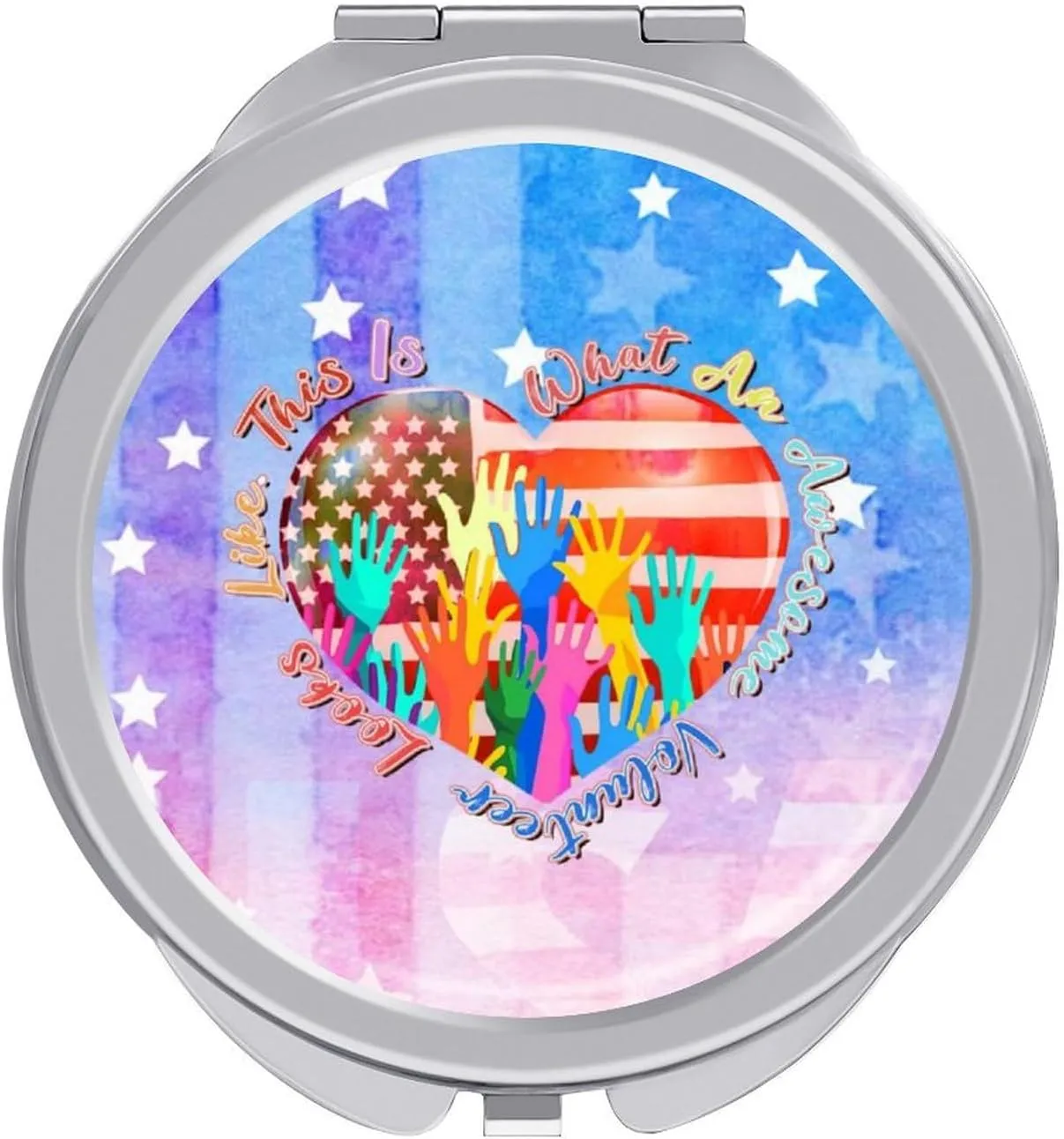 American Flag Volunteering Compact Mirror Pocket Mirror Portable Mini Makeup Mirror Handheld Double-Sided Magnifying