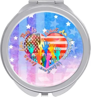 American Flag Volunteering Compact Mirror Pocket Mirror Portable Mini Makeup Mirror Handheld Double-Sided Magnifying