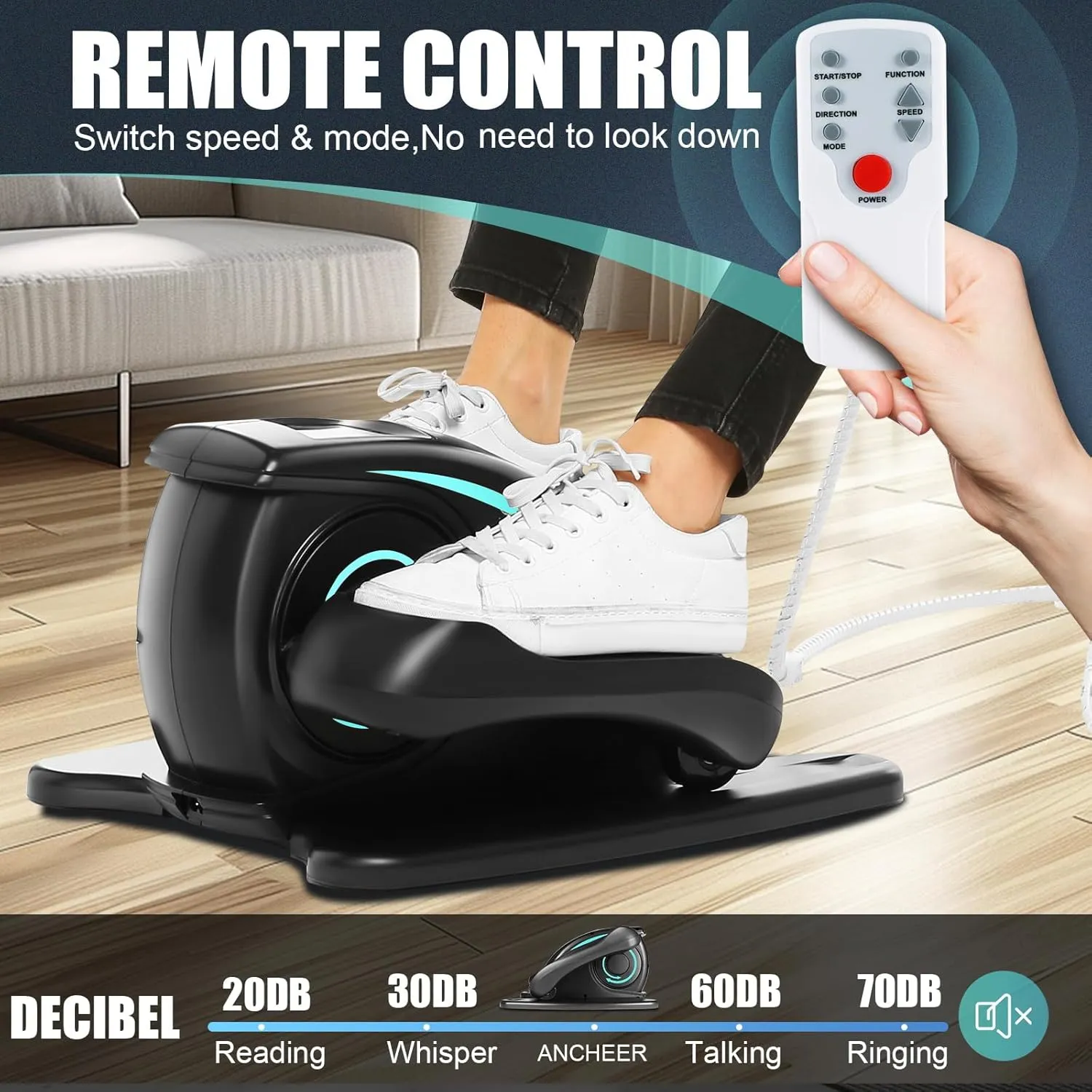 ANCHEER Under Desk Elliptical Machine - Quiet Pedal Exerciser for Seniors, Office & Home, Low-Impact Seated Leg Workout Equipment, Smart LCD Display, Remote Control