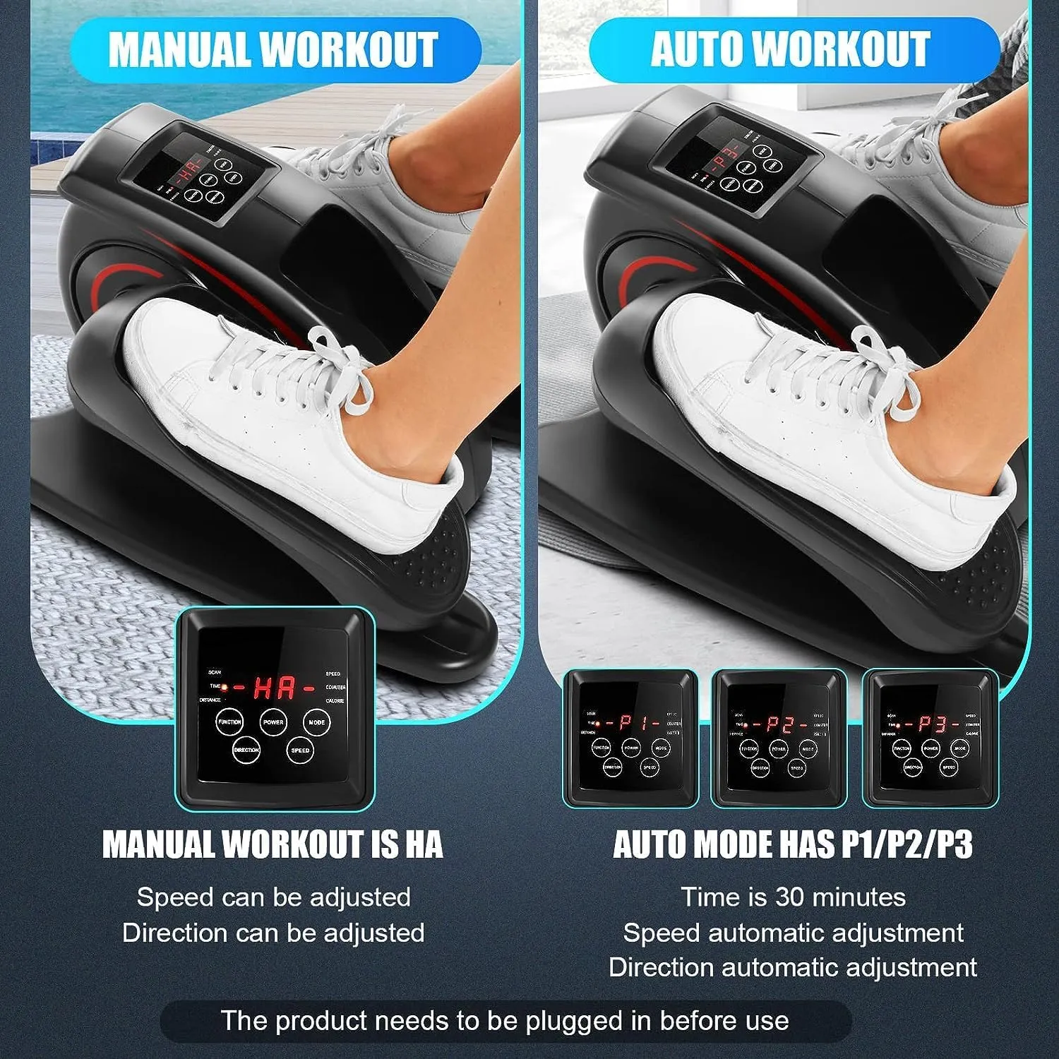 ANCHEER Under Desk Elliptical Machine - Quiet Pedal Exerciser for Seniors, Office & Home, Low-Impact Seated Leg Workout Equipment, Smart LCD Display, Remote Control