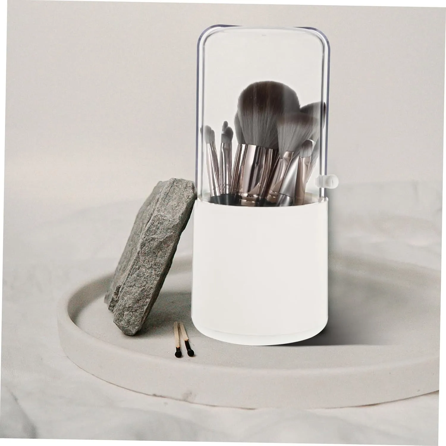 Angoily Cosmetic Storage Box Travel Makeup Brush Bag White Large Capacity Cosmetics Brush Case 180° Side Open