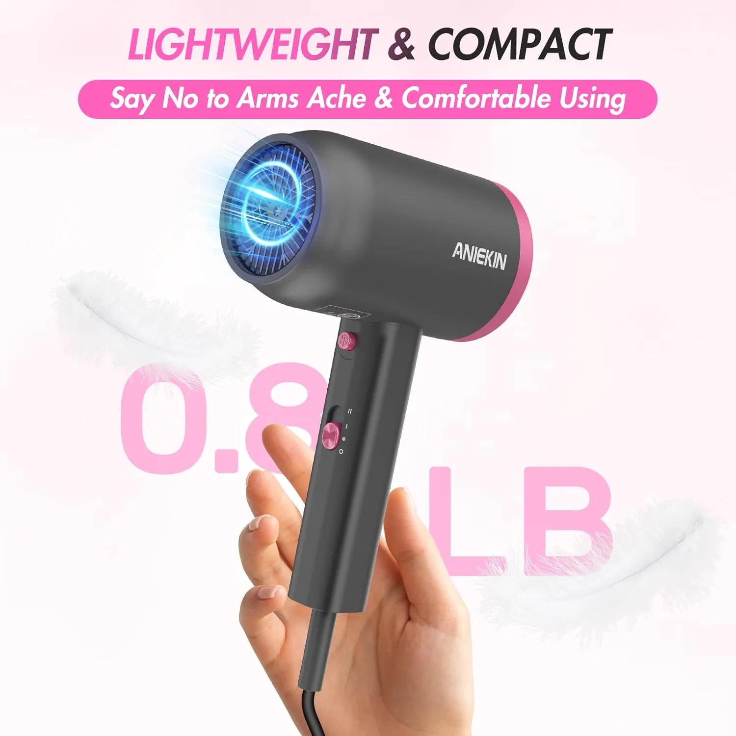 ANIEKIN Hair Dryer, 1875 Watts Fast Drying Blow Dryer with Diffuser and Concentrator, Compact Lightweight Hair Dryer for Women and Men