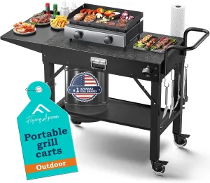 APSARAS USA Grill Cart for Blackstone Griddle, Portable Outdoor Grill Cart, Foldable Cart Table with Wheels,Griddle Stand Fit 17 Inch Or 22 Inch with Seasoning Tray 31" Wx17 D