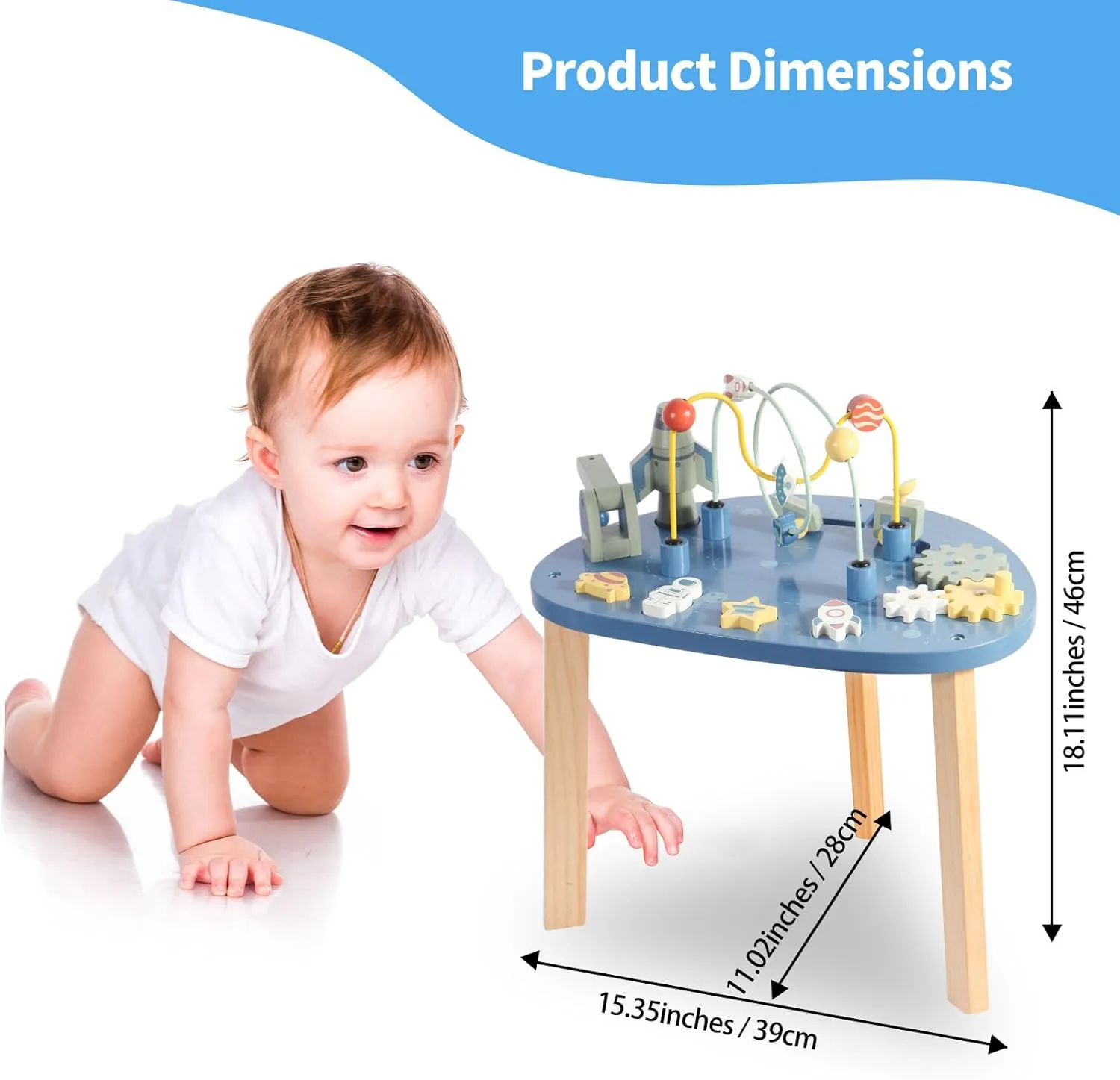 Asweets 6 in 1 Montessori Wooden Activity Table, Multicolor Universe Themed Table for Kids with Bead Maze & Rocket Stack, Best Gifts for Girls & Boys, 15.35’’L x 11.02’’W x 18.11’’H