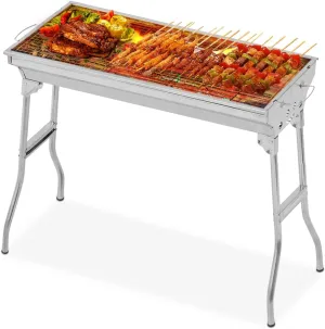 Athena Collection Charcoal Grill Portable Barbecue Grill, Stainless Steel Foldable Charcoal Barbecue Grill, Folding Large Charcoal Grill BBQ Tool Kits for Outdoor Cooking Camping Hiking