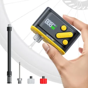 AUXITO Bike Pump, Mini Electric Bicycle Pump with Guage 30s Fast Inflate, 120PSI Bike Tire Pump with Presta & Schrader Valve Adaptor, Bike Accessories for Road Mountain Bike, E-Bike, Motorcycle