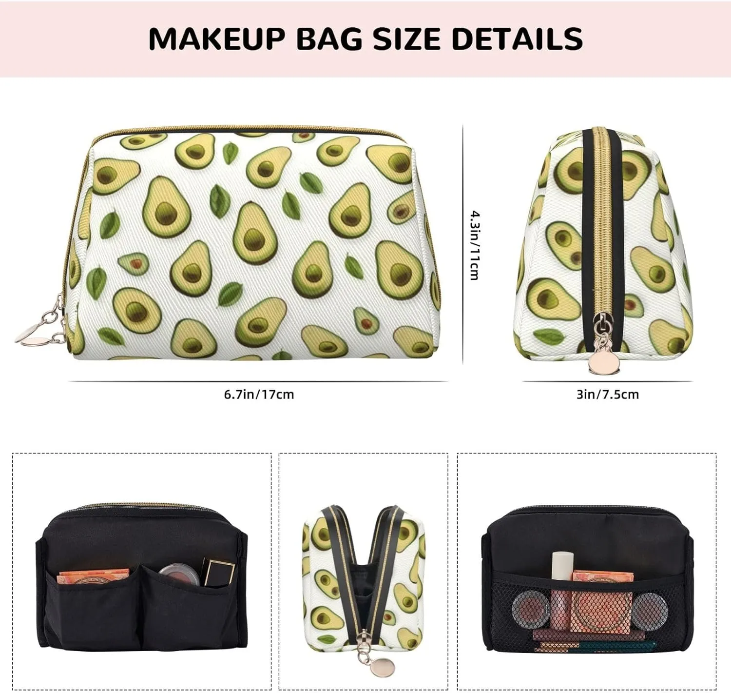 Avocado Toiletry Pouch, Travel-Friendly Makeup Organizer For Makeup Brushes, Lipsticks
