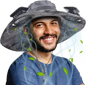 ayamaya Solar Fan Sun Hat, Widen Brim Outdoor Fishing Men Hat with 2 Fans, Adjsutable 180°Rotating Fan Cooling UPF 50  Hat