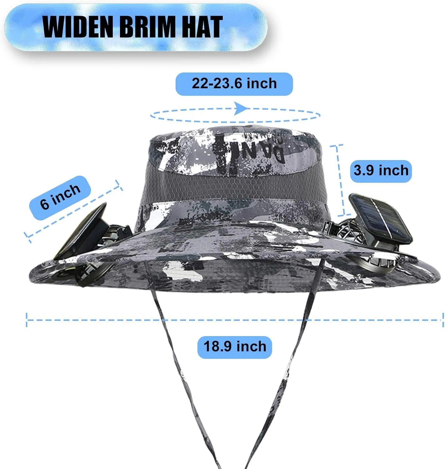 ayamaya Solar Fan Sun Hat, Widen Brim Outdoor Fishing Men Hat with 2 Fans, Adjsutable 180°Rotating Fan Cooling UPF 50  Hat