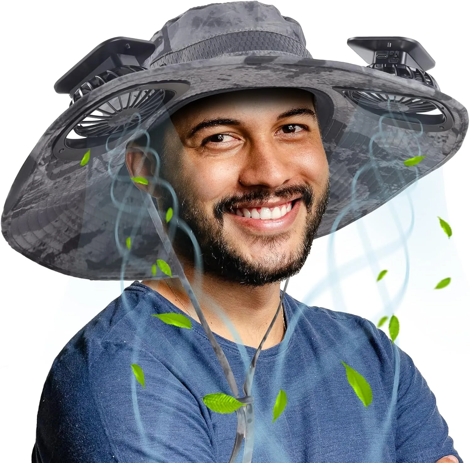 ayamaya Solar Fan Sun Hat, Widen Brim Outdoor Fishing Men Hat with 2 Fans, Adjsutable 180°Rotating Fan Cooling UPF 50  Hat