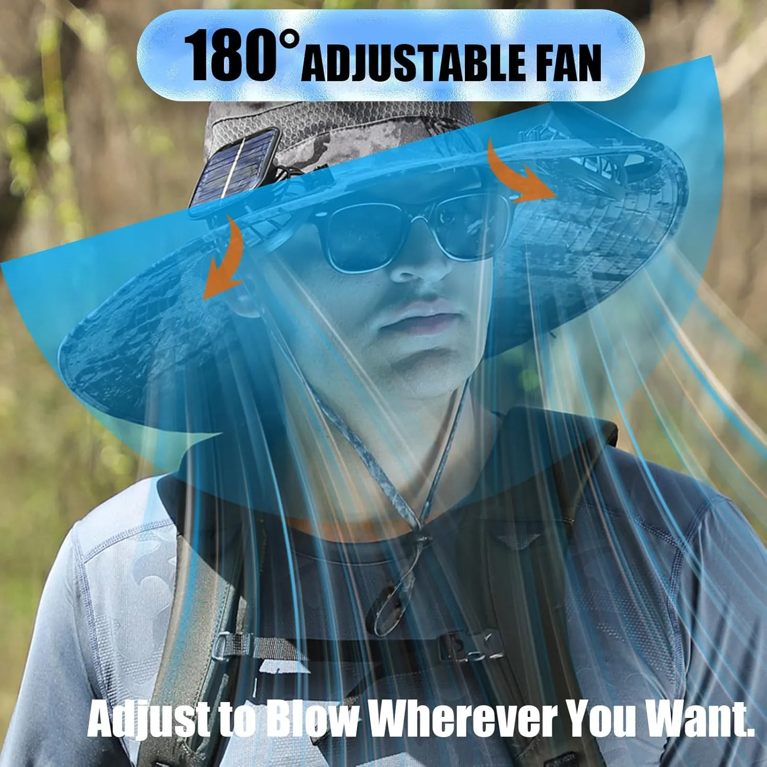 ayamaya Solar Fan Sun Hat, Widen Brim Outdoor Fishing Men Hat with 2 Fans, Adjsutable 180°Rotating Fan Cooling UPF 50  Hat
