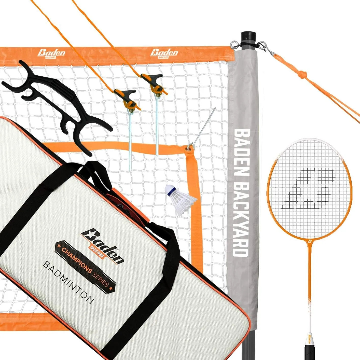Baden Champions Portable Badminton Set Regulation Net, 4 Racquets, 3 Shuttlecocks, Boundary & Carry Bag Ideal for Backyard Fun with Friends and Family from Kids to Adults