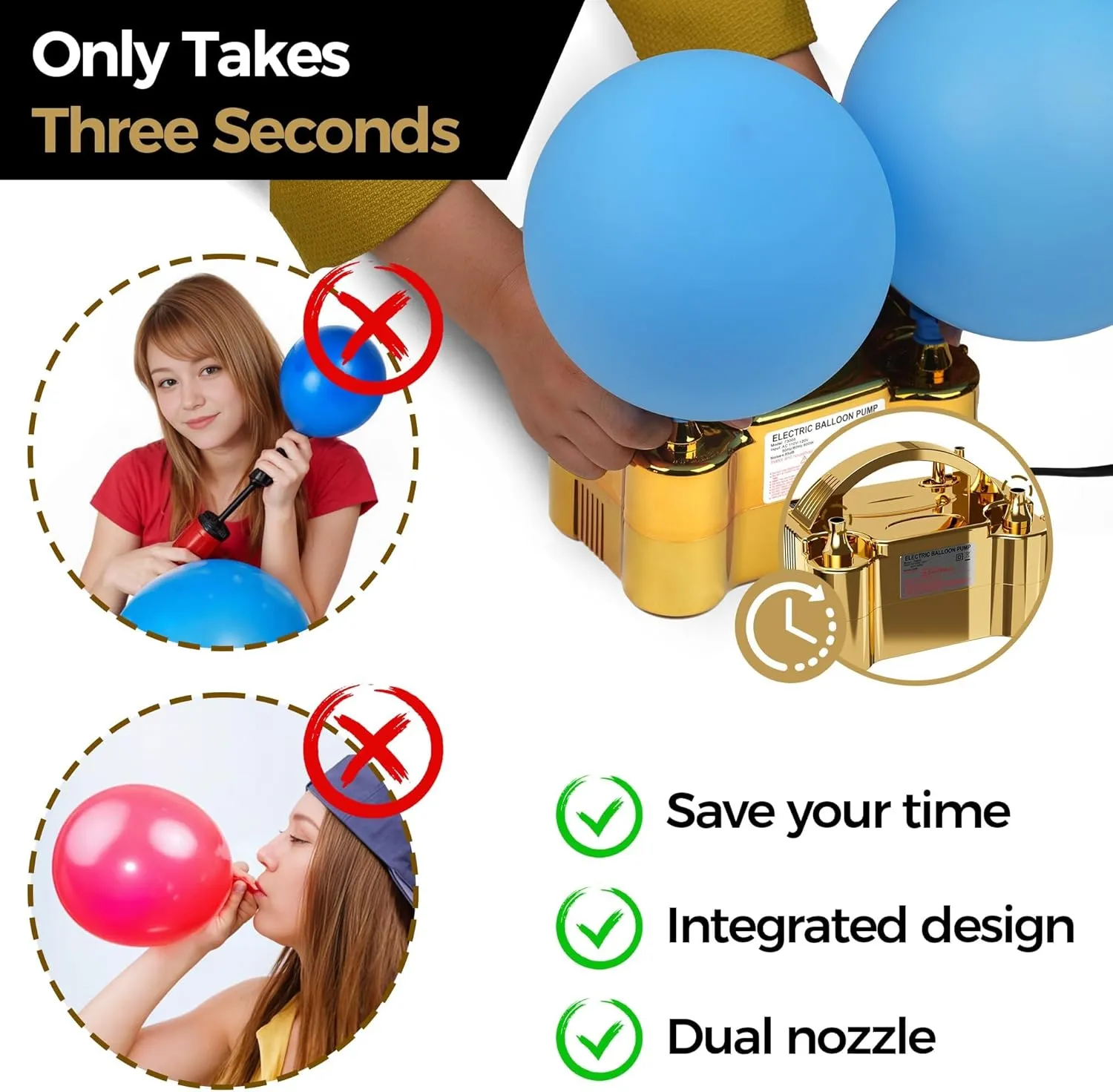 Balloon Pump - Electric Dual Nozzle Air Pump for Balloon, Portable Balloon Blower Save Time and Effort, Balloon Inflator for Parties and Decorations - 110V-120V, 600W
