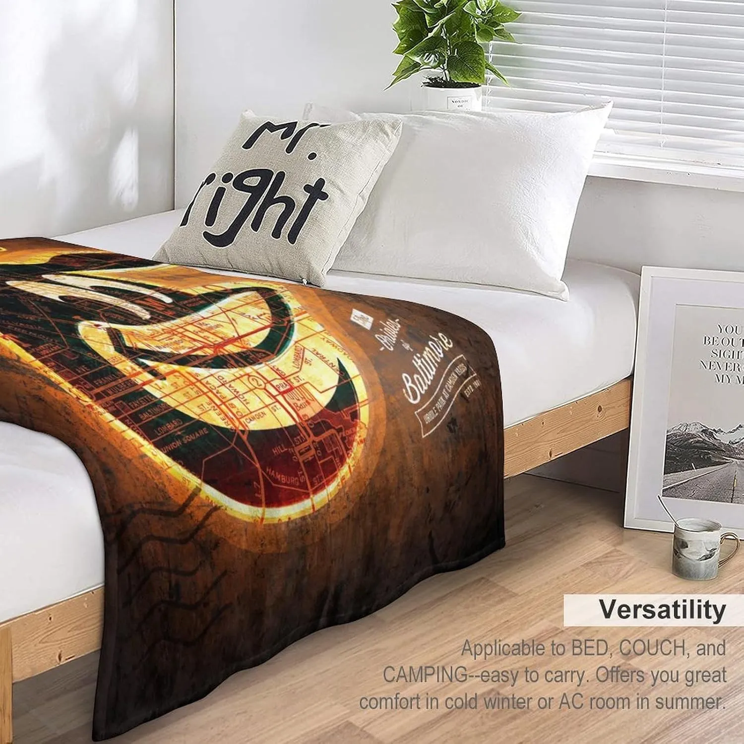 Baltimore City Baseball Blanket Soft Flannel Lightweight Outdoor Travel Blanket Living Room Bedroom Sofa Decoration Baseball Fan Gift 50x60 Inch