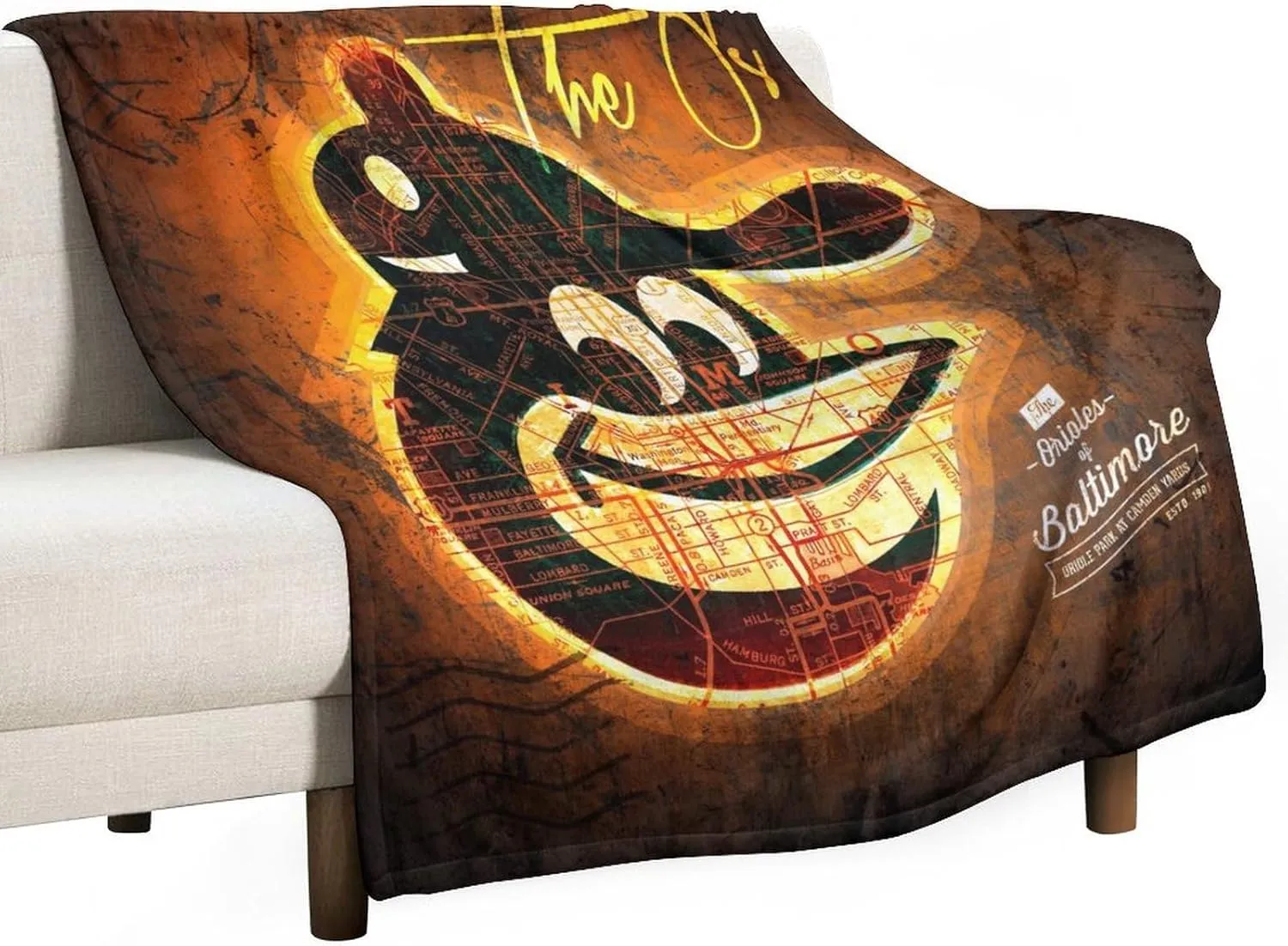 Baltimore City Baseball Blanket Soft Flannel Lightweight Outdoor Travel Blanket Living Room Bedroom Sofa Decoration Baseball Fan Gift 50x60 Inch