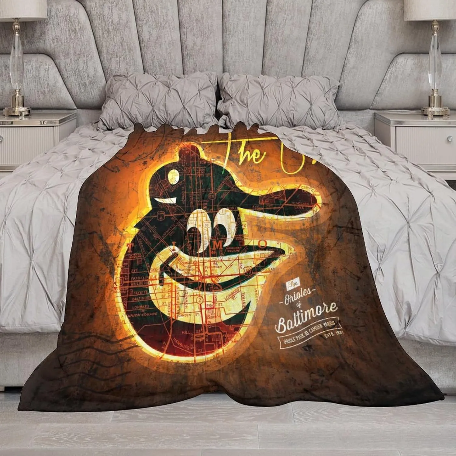 Baltimore City Baseball Blanket Soft Flannel Lightweight Outdoor Travel Blanket Living Room Bedroom Sofa Decoration Baseball Fan Gift 50x60 Inch