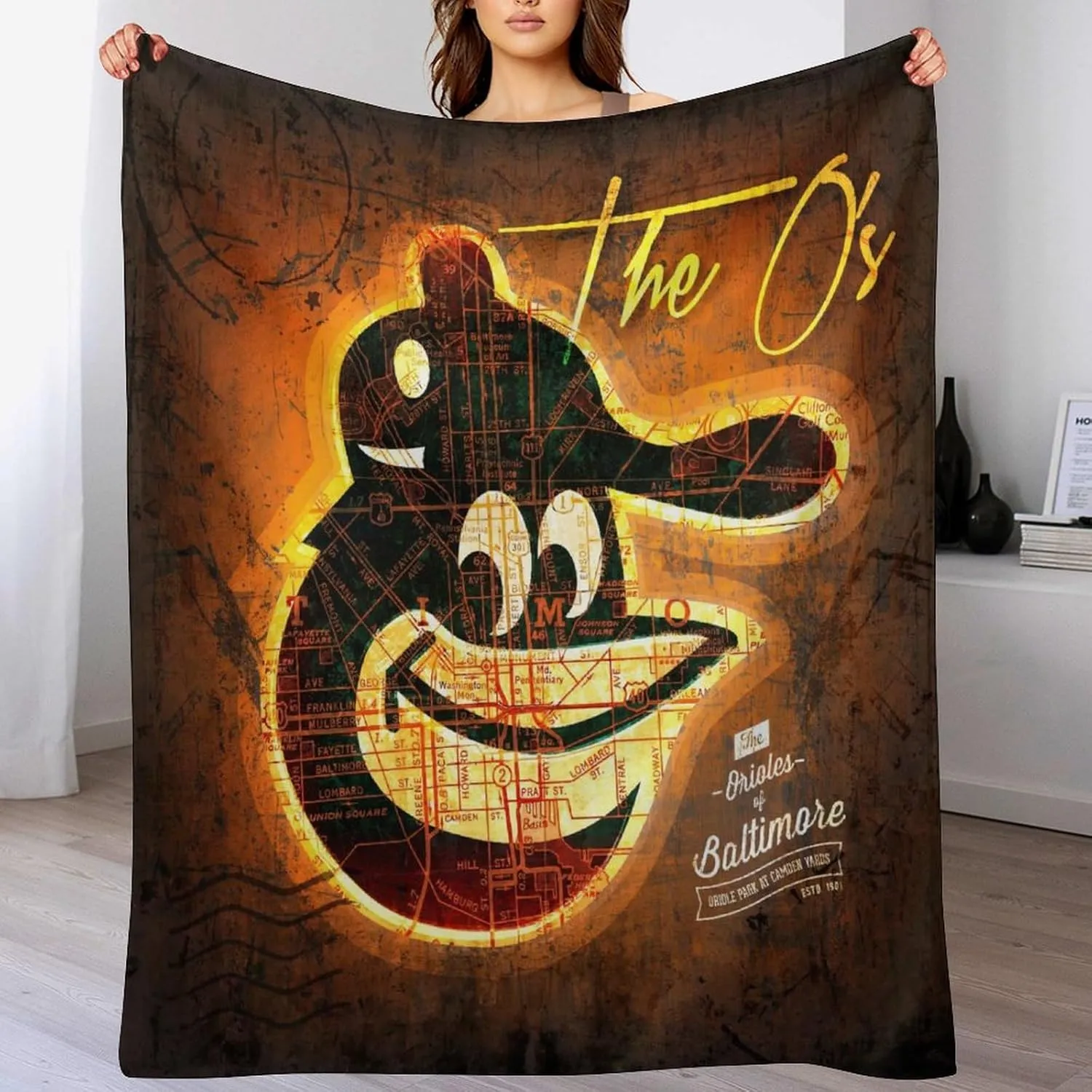 Baltimore City Baseball Blanket Soft Flannel Lightweight Outdoor Travel Blanket Living Room Bedroom Sofa Decoration Baseball Fan Gift 50x60 Inch
