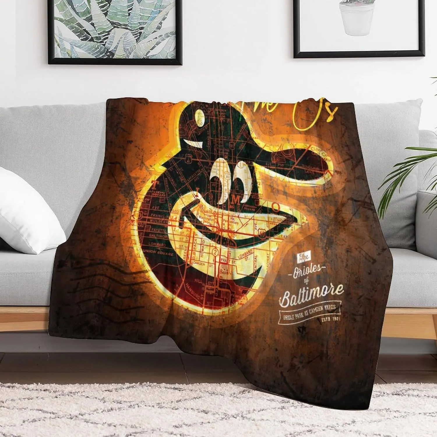 Baltimore City Baseball Blanket Soft Flannel Lightweight Outdoor Travel Blanket Living Room Bedroom Sofa Decoration Baseball Fan Gift 50x60 Inch