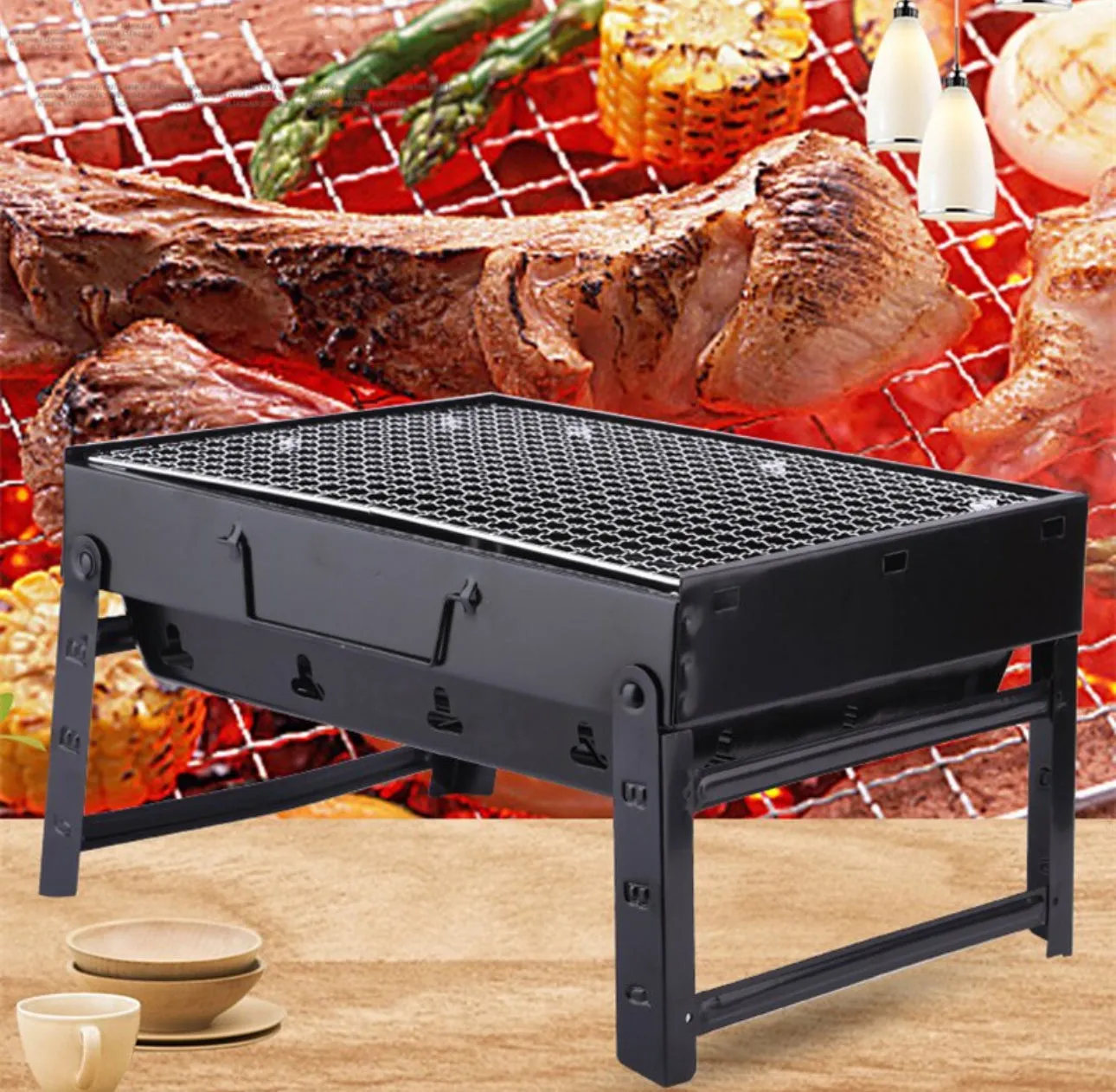 Barbecue Grill Outdoor Camping bbq Foldable Charcoal Grill Household Portable Barbecue Grill Charcoal Stove Skewers BBQ Tool