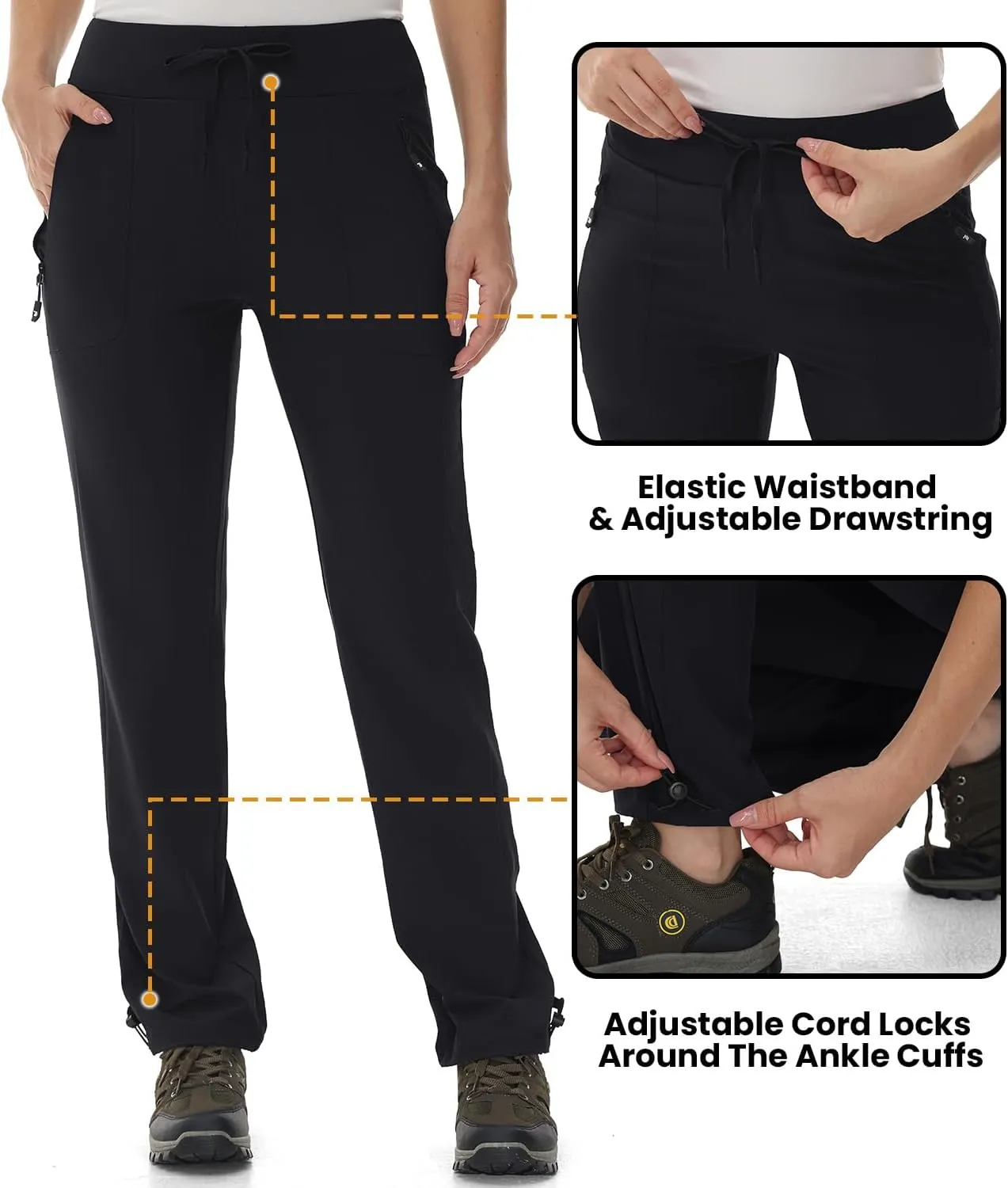 BASUDAM Women's Athletic Pants Quick Dry Lightweight Zipper Pockets Adjustable Ankle Outdoor Sports Hiking Running Jogging