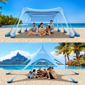 Beach Canopy UPF80  Uv Protection Beach Tents Sun Shelter, Beach Shade Canopy with 8 Sandbags, 4 Stability Poles, Sand Shovel Ground Pegs for Outdoor Camping, Picnics (10x10ft, Sky Blue)