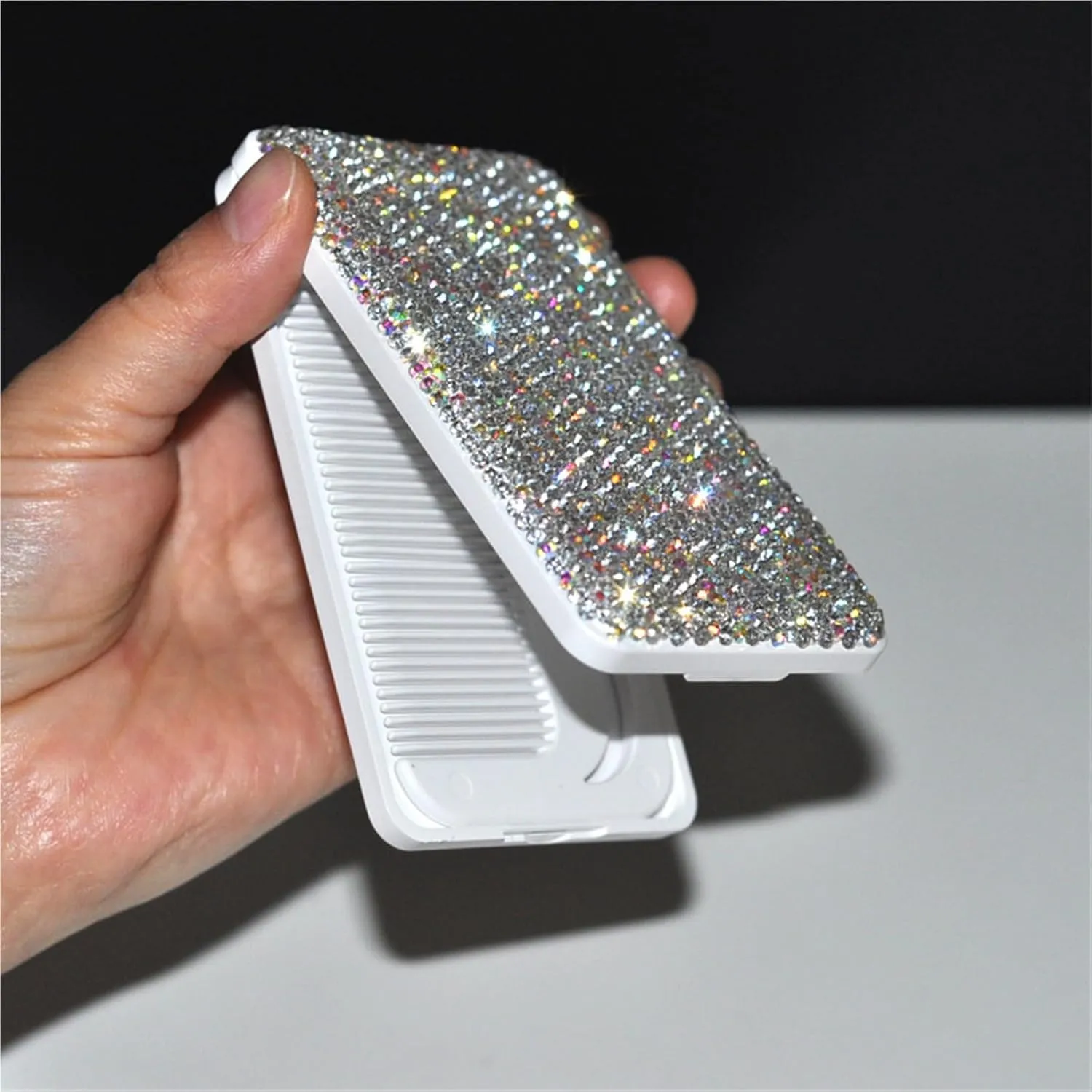 Beauty Mirror New Compact Folding Mirror with Comb Makeup Mirror Portable Vanity Mirror Diamond Square Small Mirror