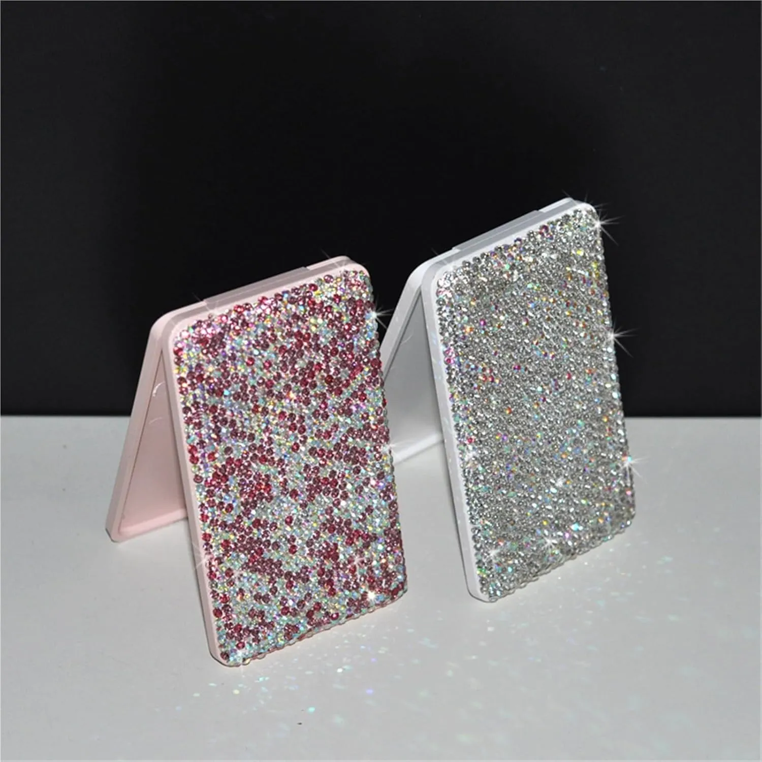 Beauty Mirror New Compact Folding Mirror with Comb Makeup Mirror Portable Vanity Mirror Diamond Square Small Mirror
