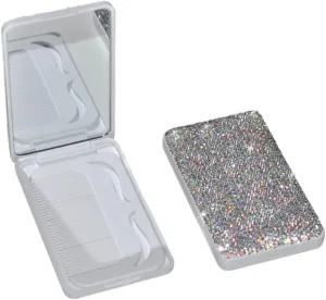 Beauty Mirror New Compact Folding Mirror with Comb Makeup Mirror Portable Vanity Mirror Diamond Square Small Mirror