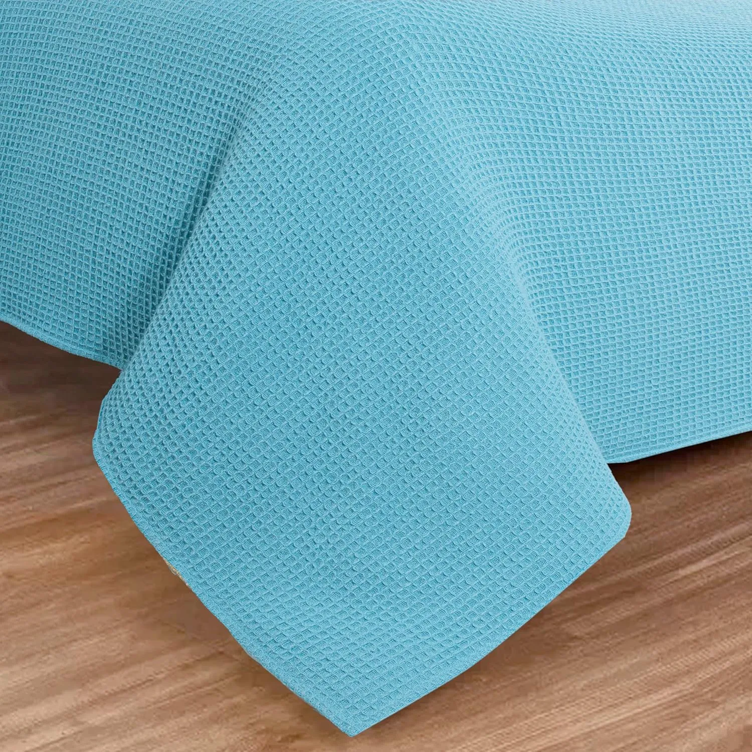 Bed Bath & Home Waffle Texture 100% Cotton Blanket - Ideal for Home Decor & Snuggle - Soft Cozy Breathable Lightweight Layering All Season Thermal Blanket Twin (60 x 90 Inches) Blue