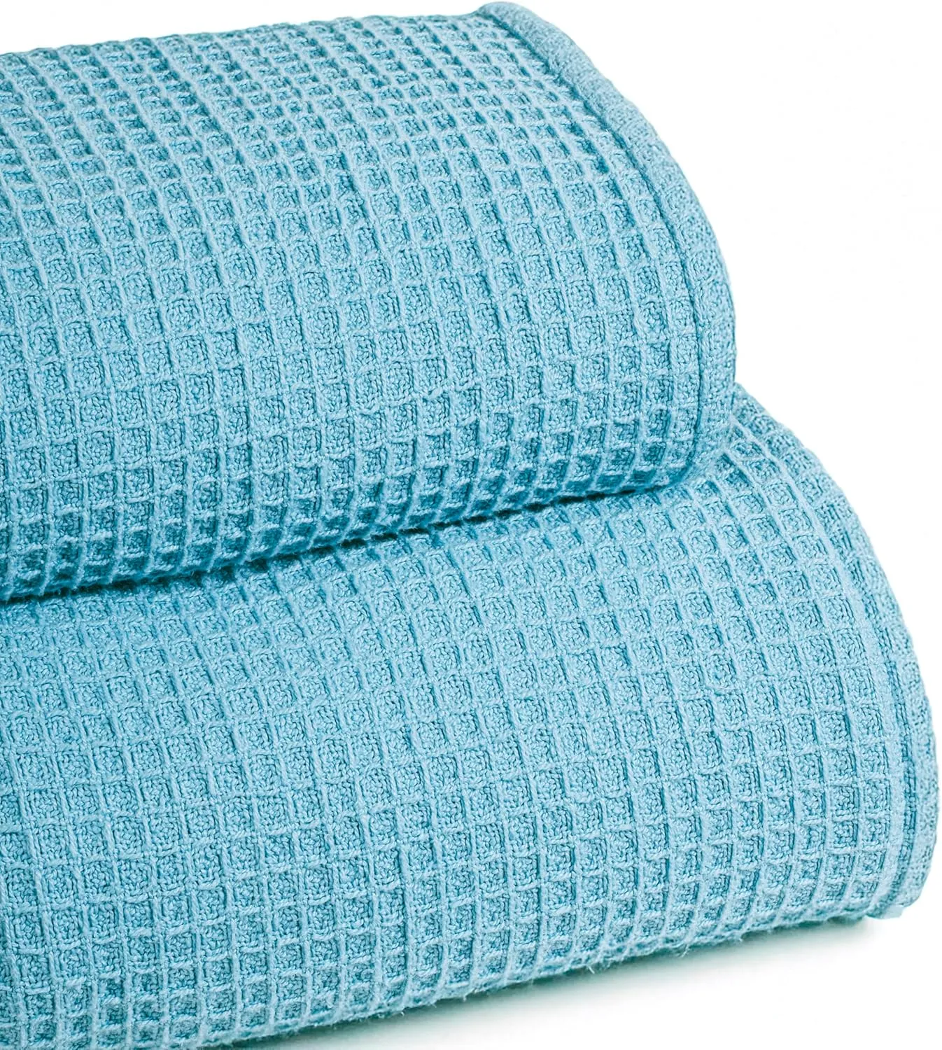 Bed Bath & Home Waffle Texture 100% Cotton Blanket - Ideal for Home Decor & Snuggle - Soft Cozy Breathable Lightweight Layering All Season Thermal Blanket Twin (60 x 90 Inches) Blue