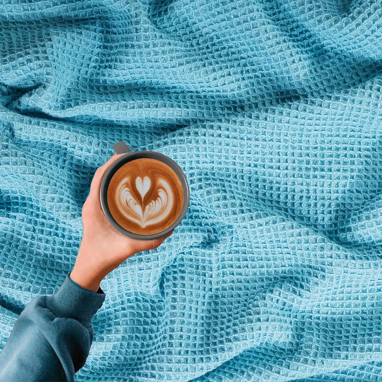 Bed Bath & Home Waffle Texture 100% Cotton Blanket - Ideal for Home Decor & Snuggle - Soft Cozy Breathable Lightweight Layering All Season Thermal Blanket Twin (60 x 90 Inches) Blue