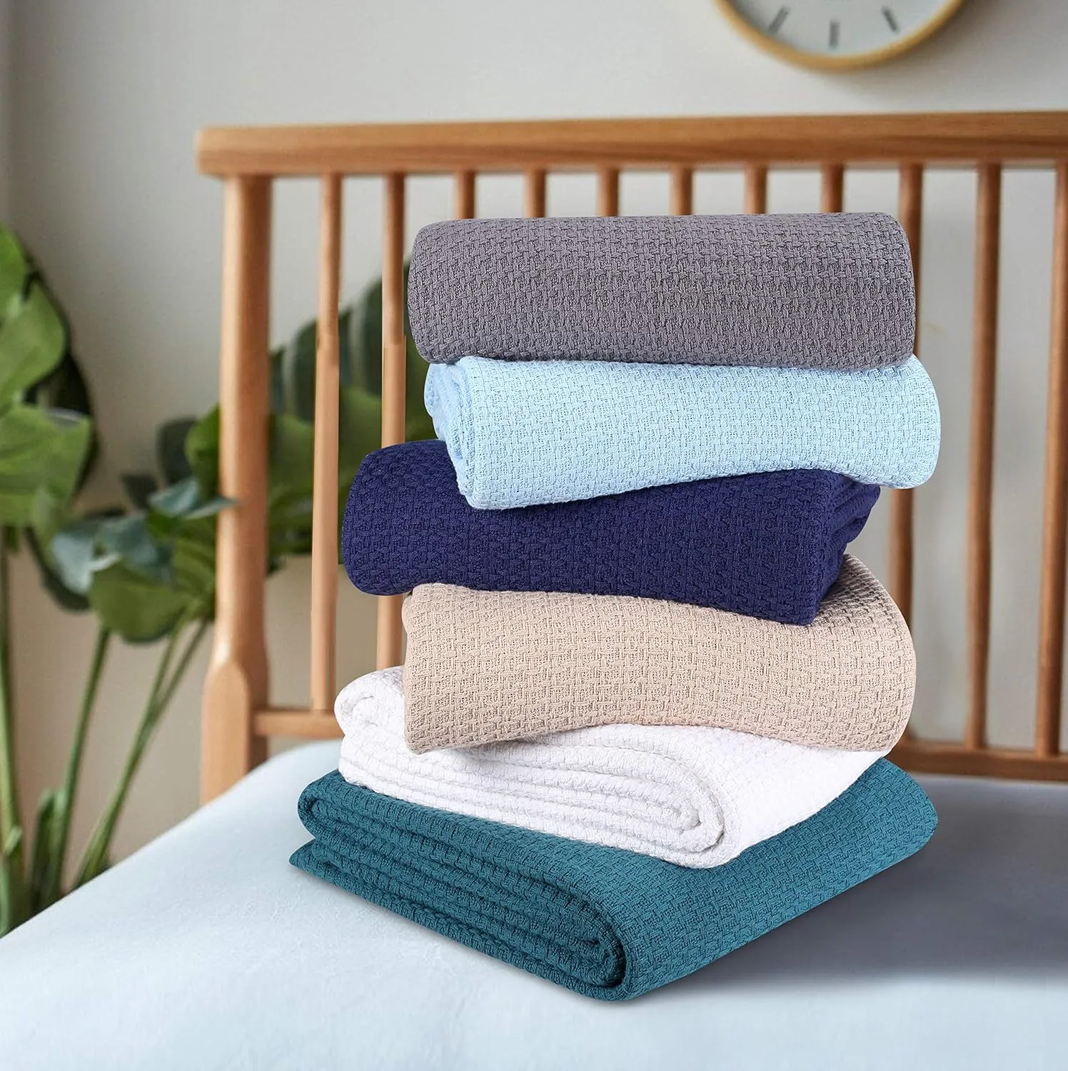 BELIZZI HOME 100% Cotton Bed Blanket, Breathable Bed Blanket King Size, Cotton Thermal Blankets King, Perfect for Layering Any Bed for All Season, Purple