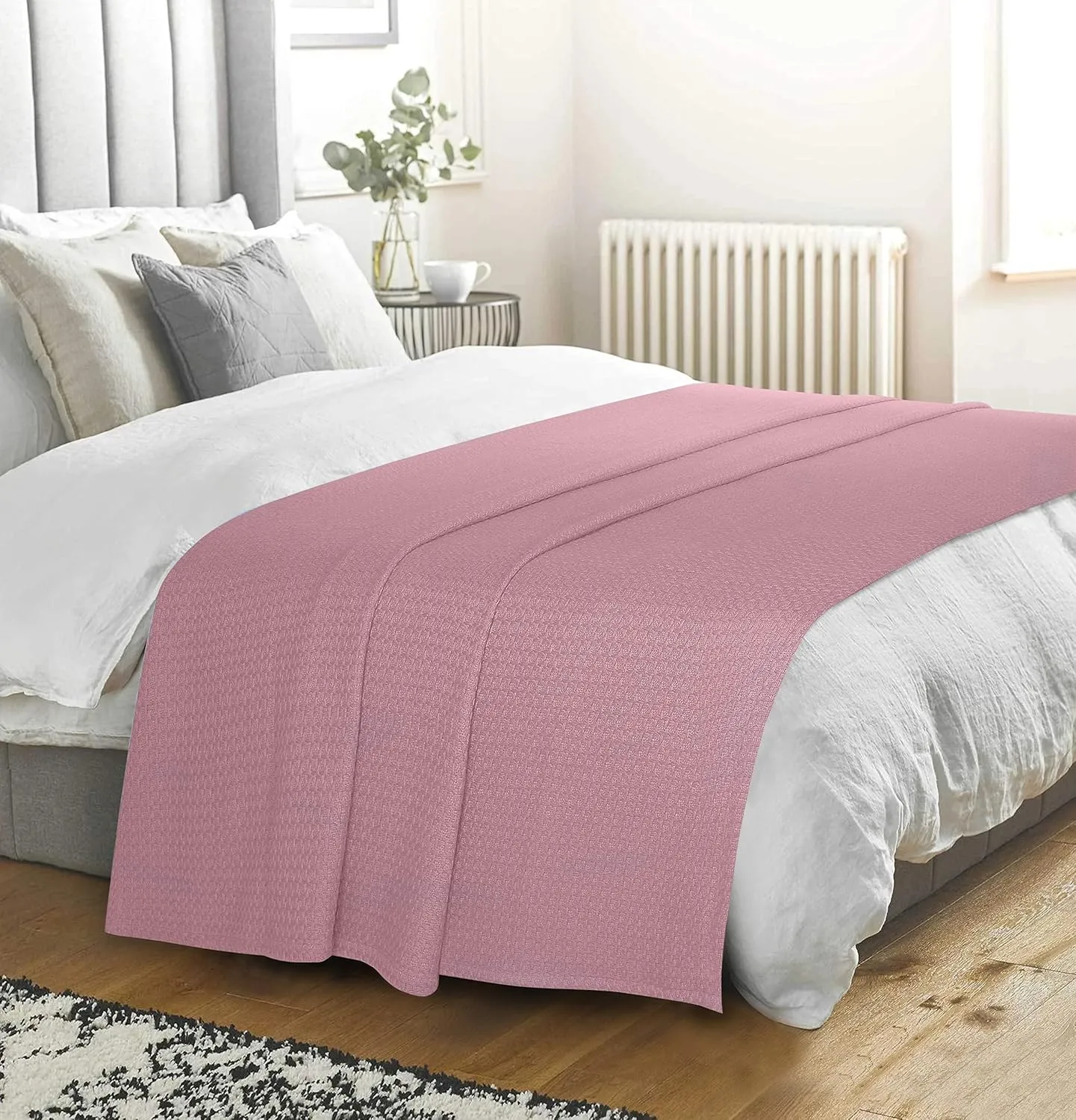 BELIZZI HOME 100% Cotton Bed Blanket, Breathable Bed Blanket King Size, Cotton Thermal Blankets King, Perfect for Layering Any Bed for All Season, Purple