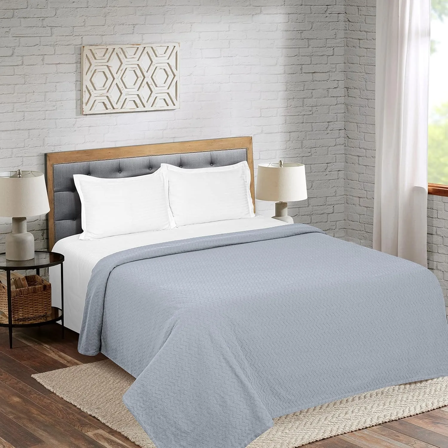 BELIZZI HOME 100% Cotton Bed Blanket, Breathable Thermal Blanket Twin Size, Soft Chevron 60''x90'', Perfect for Layering Any All Season, Light Grey
