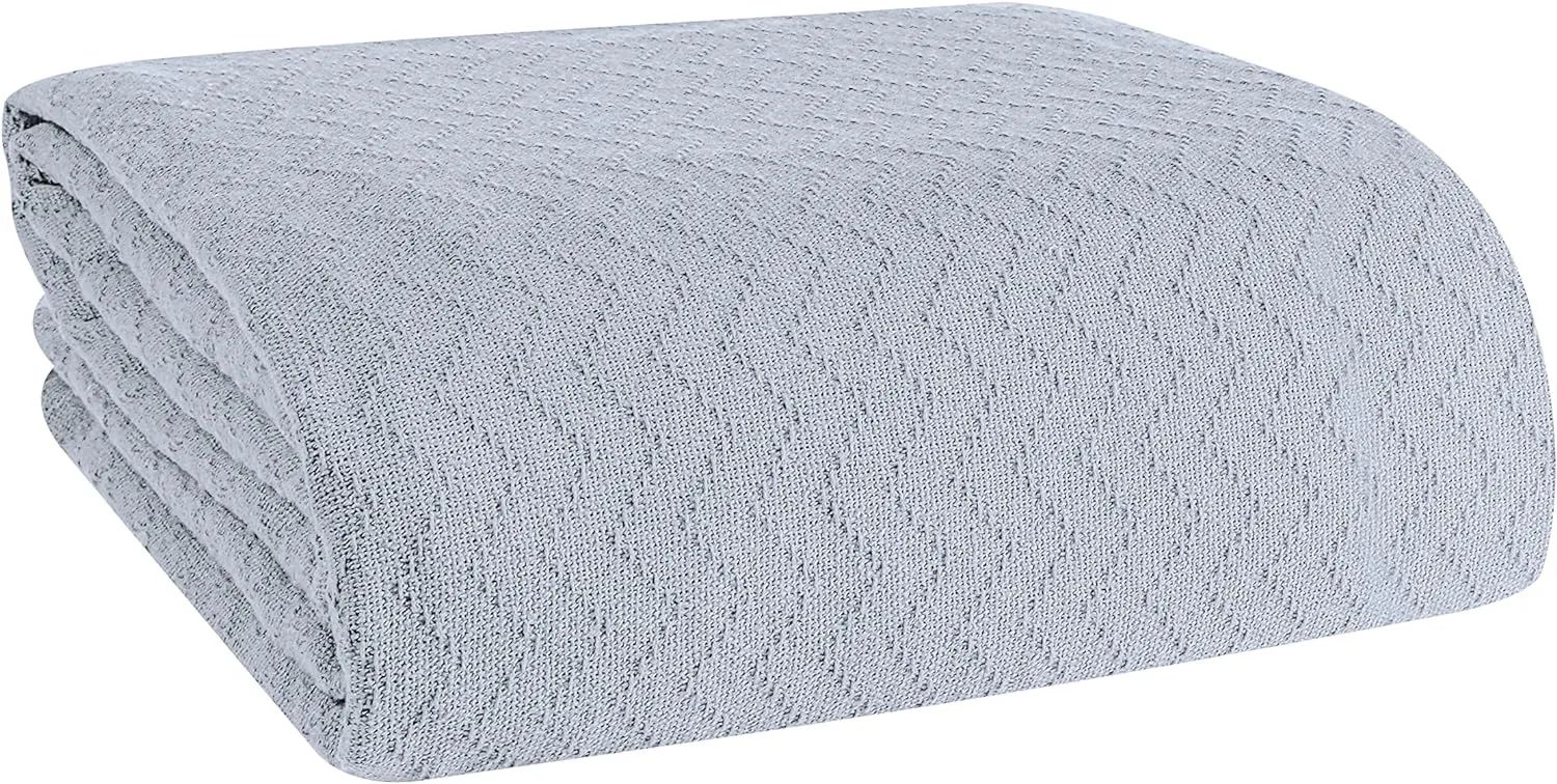 BELIZZI HOME 100% Cotton Bed Blanket, Breathable Thermal Blanket Twin Size, Soft Chevron 60''x90'', Perfect for Layering Any All Season, Light Grey