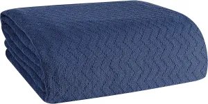 BELIZZI HOME 100% Cotton Bed Blanket, Breathable Thermal Blanket Twin Size, Soft Chevron 60''x90'', Perfect for Layering Any All Season, Navy Blue